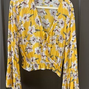 Handmade in London Floral Yellow Wrap Top